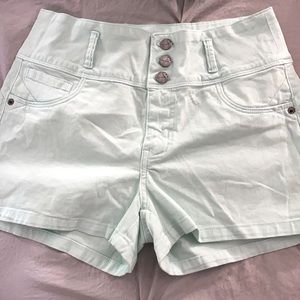 mint green high waisted shorts